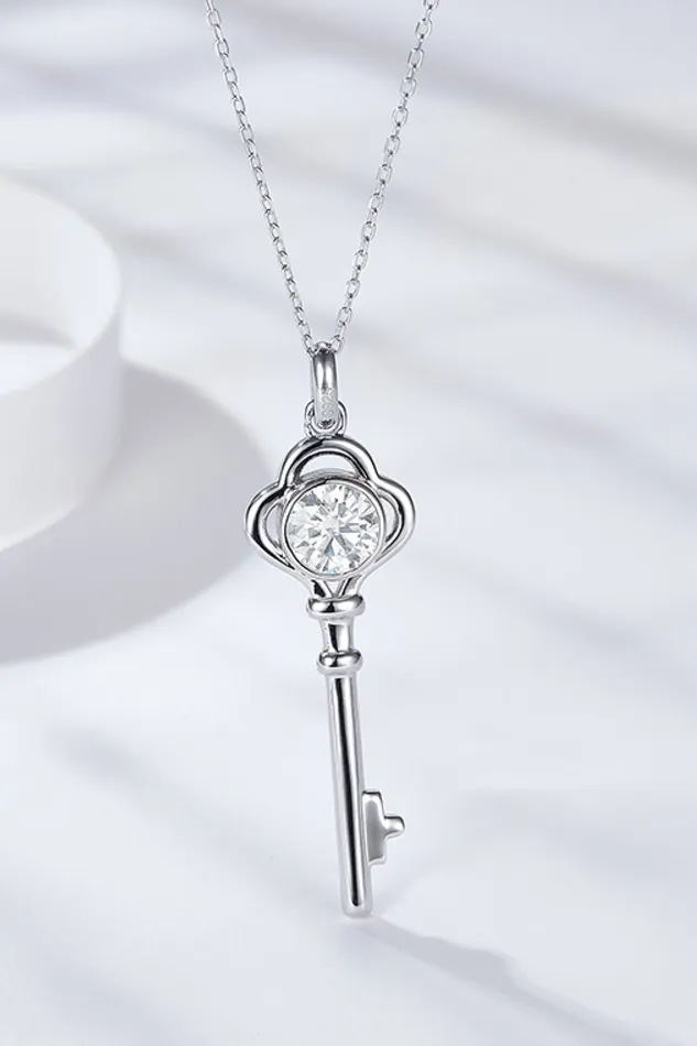925 Sterling Silver 1 Carat Moissanite Key Pendant Necklace Trendsi Necklaces