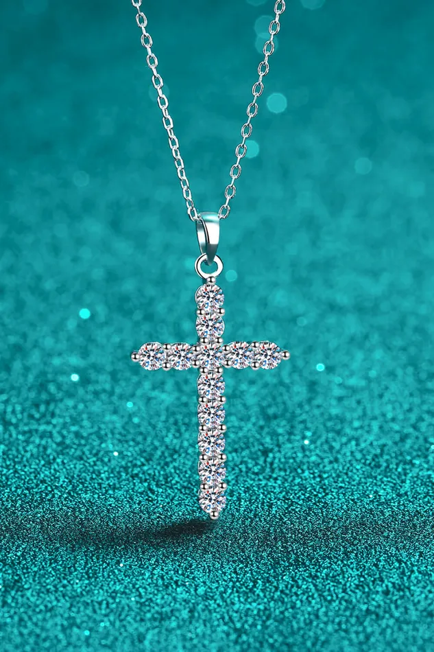 925 Sterling Silver Cross Moissanite Necklace Trendsi Necklaces