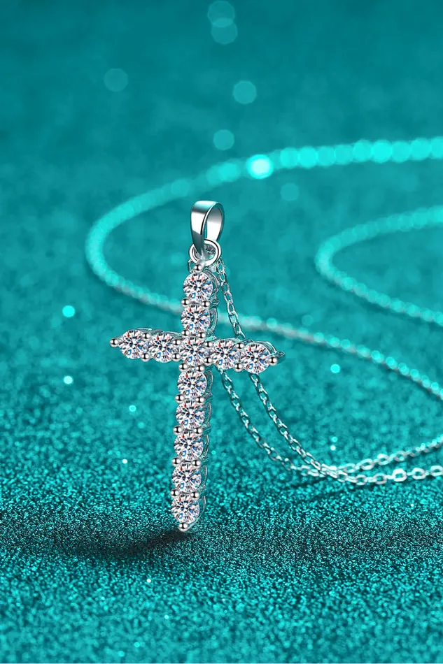 925 Sterling Silver Cross Moissanite Necklace Trendsi Necklaces
