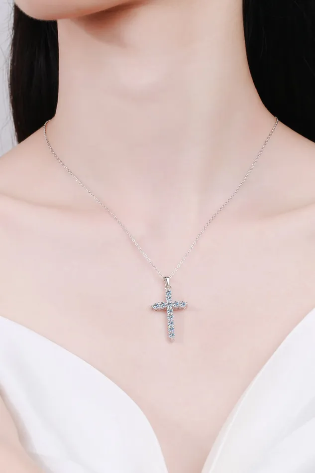 925 Sterling Silver Cross Moissanite Necklace Trendsi Necklaces
