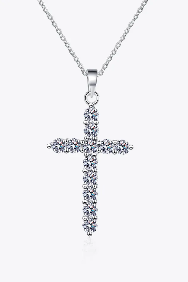 925 Sterling Silver Cross Moissanite Necklace Trendsi Necklaces