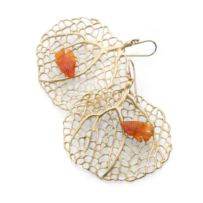 Annette Ferdinandsen Earrings Sea Fans with Carnelian Fish Earrings
