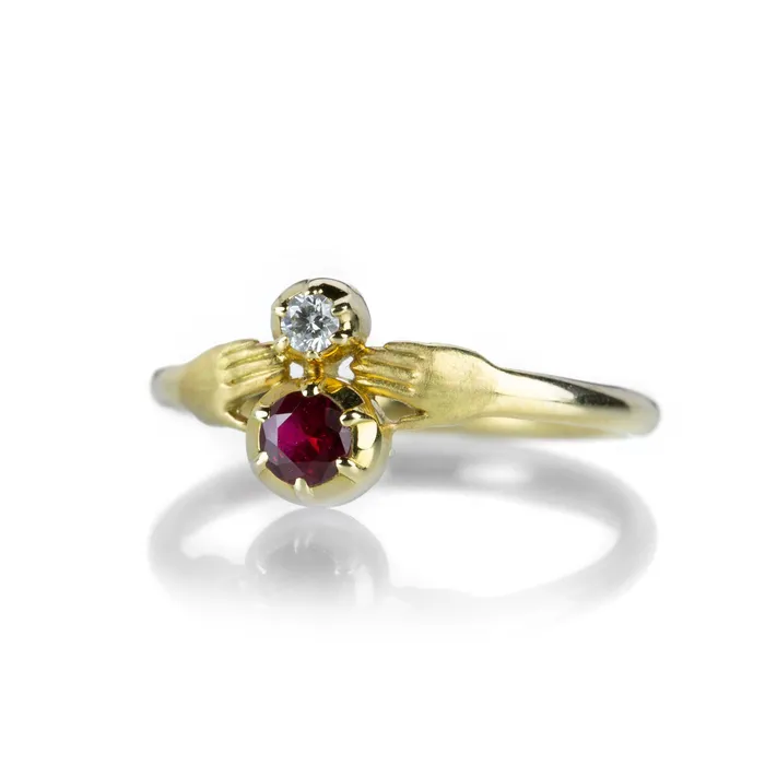 Anthony Lent Ruby and Diamond Tiny Hands Ring Rings