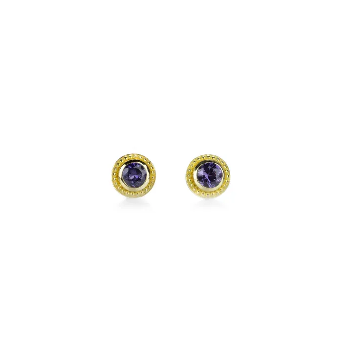 Barbara Heinrich Earrings Purple Sapphire Granulated Stud Earrings