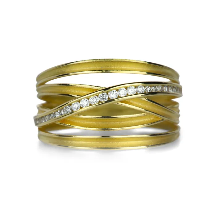 Barbara Heinrich Rings Five Ribbon Ring with Channel Set Diamonds