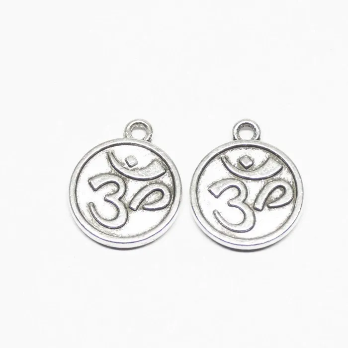 Beads Supplies USA 6 Om Charms Antique Silver Tone Disk 2 Sided Rings