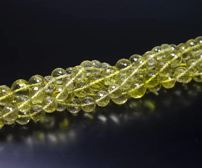 Beads Supplies USA Necklaces 10 inch 8mm Lemon Quartz Faceted Round Beads Necklace Quartz Beads