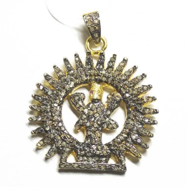 Beads Supplies USA Necklaces 1pc Laxmi God Pave Diamond 925 Sterling Silver Gold Vermeil Charm Pendant 42mm x 33mm