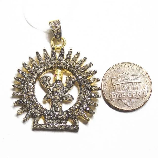 Beads Supplies USA Necklaces 1pc Laxmi God Pave Diamond 925 Sterling Silver Gold Vermeil Charm Pendant 42mm x 33mm