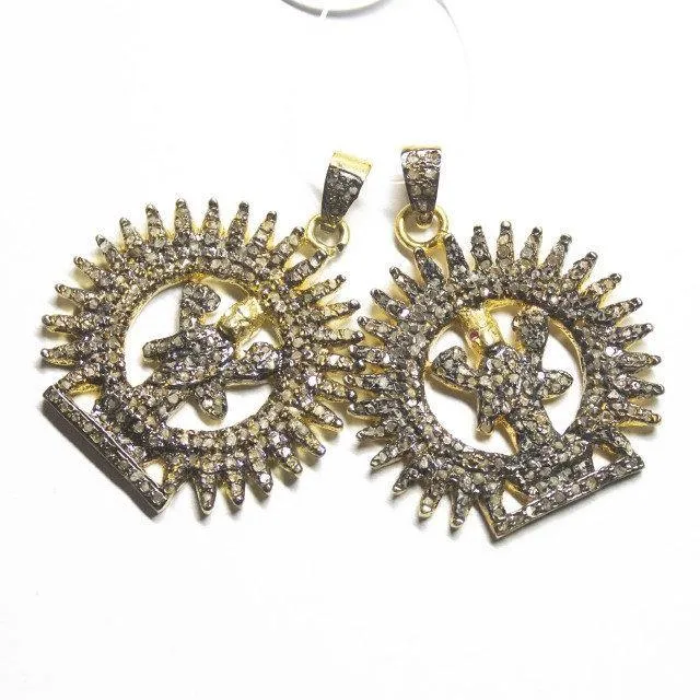 Beads Supplies USA Necklaces 1pc Laxmi God Pave Diamond 925 Sterling Silver Gold Vermeil Charm Pendant 42mm x 33mm