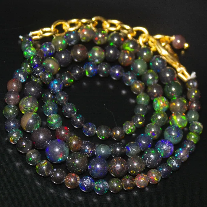 Beads Supplies USA Necklaces Black Ethiopian Opal Round Ball Gold Vermeil Gemstone Beads Necklace 18 4mm 6mm Beads Supplies USA Necklaces Black Ethiopian Opal Round Ball Gold Vermeil Gemstone Beads Necklace 18 4mm 6mm