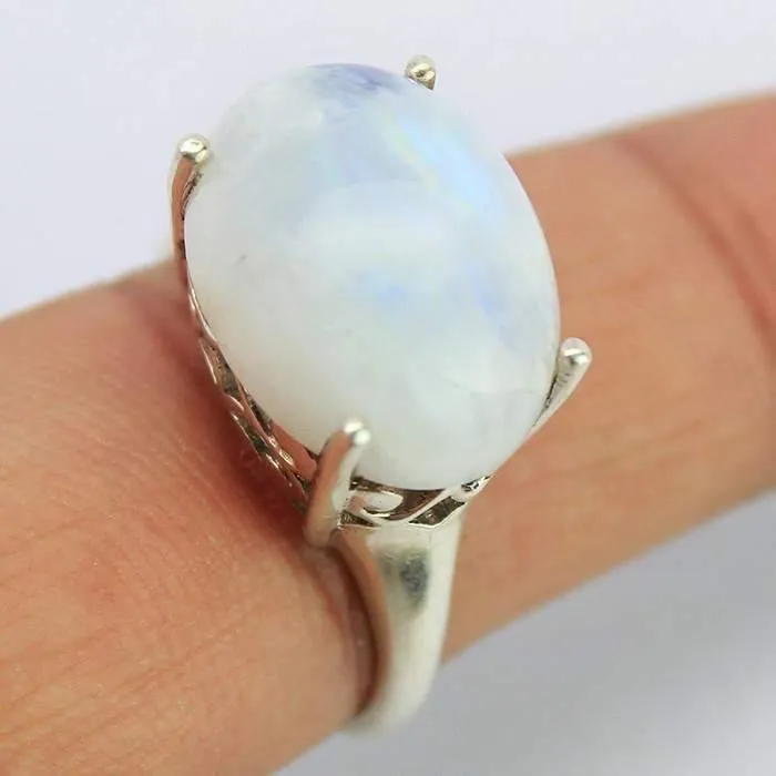 Beads Supplies USA Rings 698g Handmade Natural Rainbow Moonstone Designer Oval 925 Sterling Silver Ring Moonstone Ring