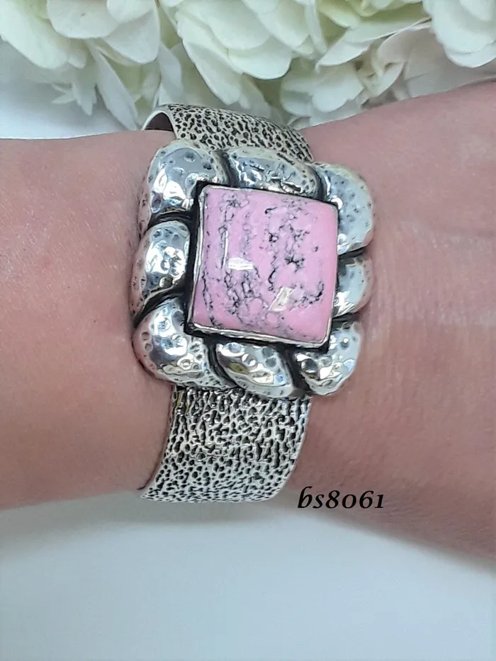 Bracelets dian malouf jewelry made in the usa bs8061 Large Puffed Sterling Square With HandCut Stone Cuff Bracelet Hot Pink Rhodo