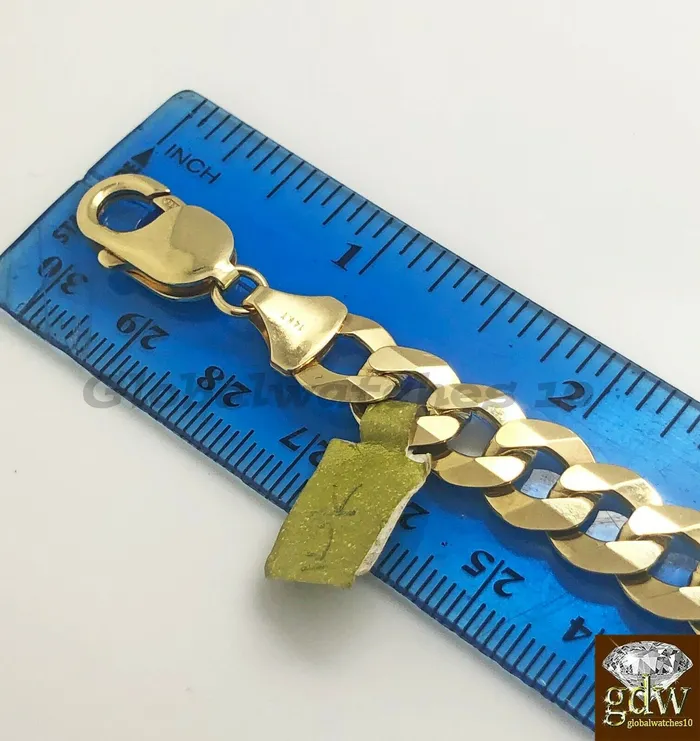 Bracelets Gold and Diamond 14k Men Yellow Gold Cuban Link Bracelet 9 Inch Strong Link Lobster Lock Real