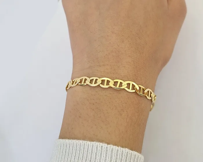 Bracelets Gold and Diamond REAL 10k Yellow Gold Bracelet 6mm Anchor Mariner 8 Inch Lobster Lock