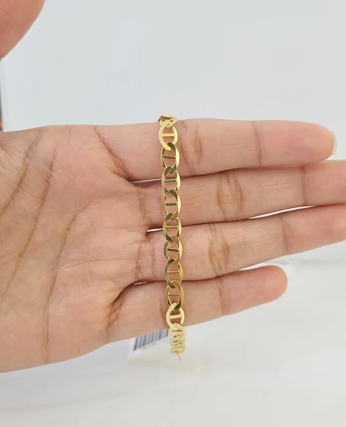 Bracelets Gold and Diamond REAL 10k Yellow Gold Bracelet 6mm Anchor Mariner 8 Inch Lobster Lock