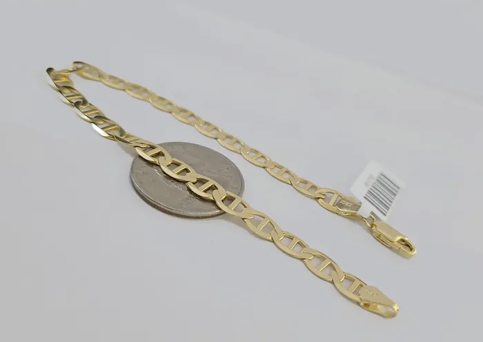 Bracelets Gold and Diamond REAL 10k Yellow Gold Bracelet 6mm Anchor Mariner 8 Inch Lobster Lock