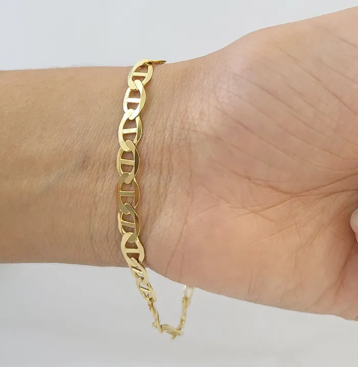 Bracelets Gold and Diamond REAL 10k Yellow Gold Bracelet 6mm Anchor Mariner 8 Inch Lobster Lock