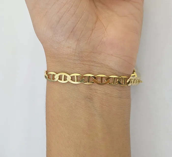 Bracelets Gold and Diamond REAL 10k Yellow Gold Bracelet 6mm Anchor Mariner 8 Inch Lobster Lock
