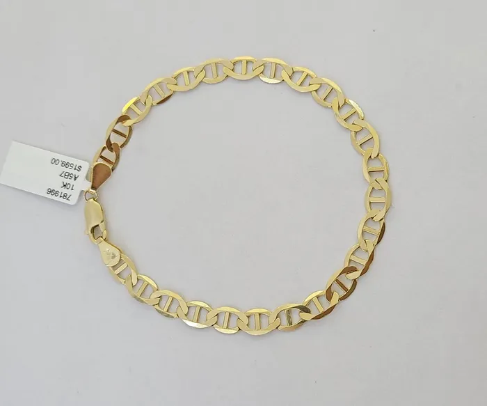 Bracelets Gold and Diamond REAL 10k Yellow Gold Bracelet 6mm Anchor Mariner 8 Inch Lobster Lock