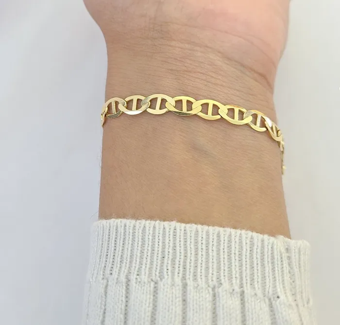 Bracelets Gold and Diamond REAL 10k Yellow Gold Bracelet 6mm Anchor Mariner 8 Inch Lobster Lock