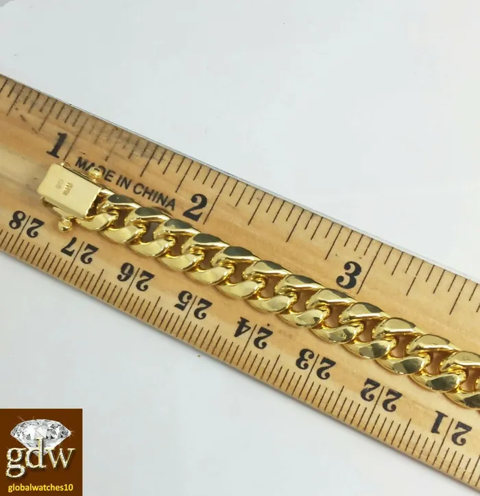 Bracelets Real 10k yellow Gold Miami Cuban Bracelet 9 Inch 7mm Box Lock Unisex Gold and Diamond
