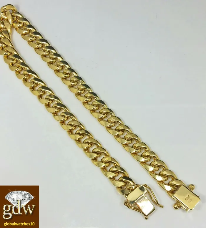 Bracelets Real 10k yellow Gold Miami Cuban Bracelet 9 Inch 7mm Box Lock Unisex Gold and Diamond
