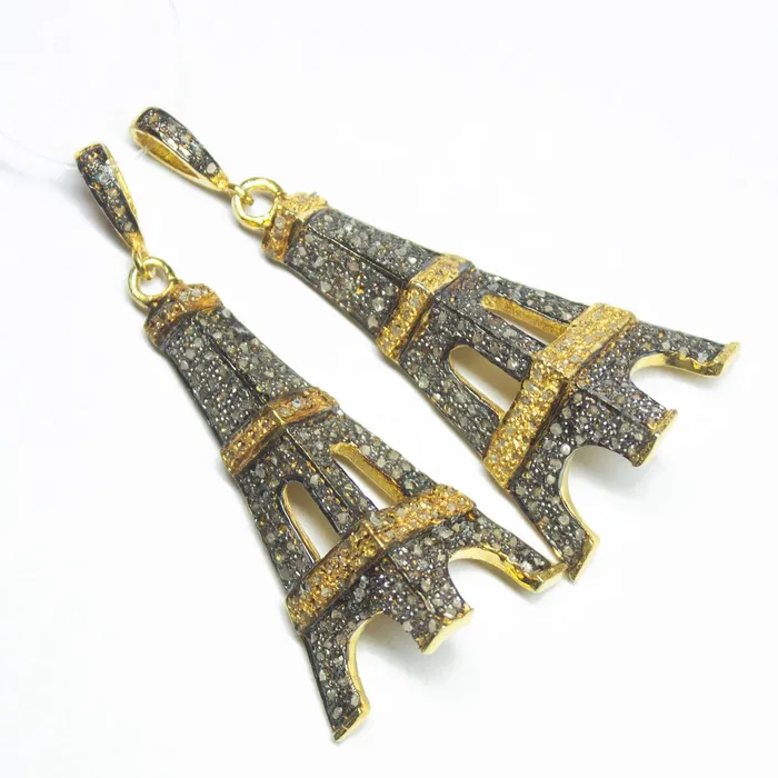 Charm Necklaces Beads Supplies USA 1pc Pave Diamond Designer Eiffel Tower Charm 925 Sterling Silver Gold Vermeil Charm Pendant 50mmx22mm Charm Necklaces Beads Supplies USA 1pc Pave Diamond Designer Eiffel Tower Charm 925 Sterling Silver Gold Vermeil Charm Pendant 50mmx22mm