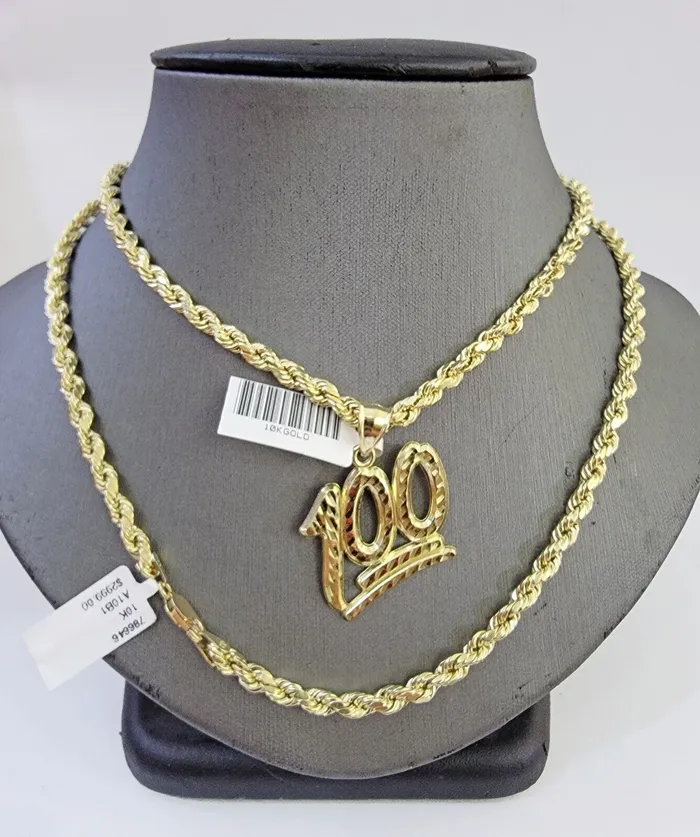 Charm Necklaces GlobalWatches10 10K Yellow Gold Rope Chain 100 Charm Diamond Cut Mens Womens Charm Necklaces GlobalWatches10 10K Yellow Gold Rope Chain 100 Charm Diamond Cut Mens Womens