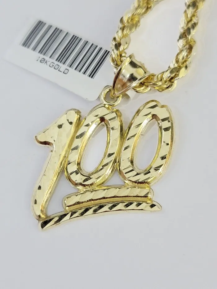Charm Necklaces GlobalWatches10 10K Yellow Gold Rope Chain 100 Charm Diamond Cut Mens Womens