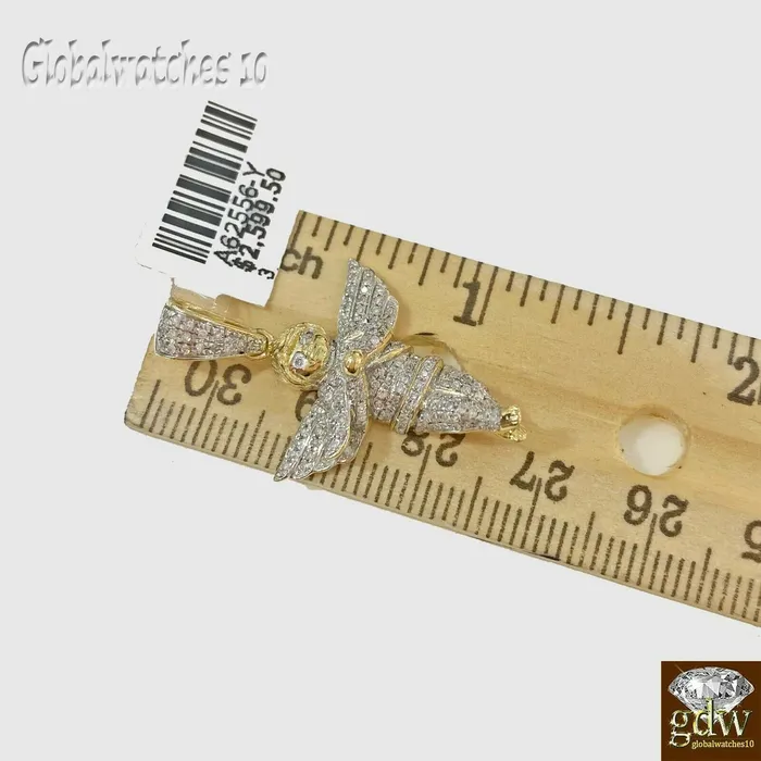 Charm Necklaces Globalwatches10 Real 10k Gold Diamond Mens Praying Angel Charm Pendant real genuine Diamonds