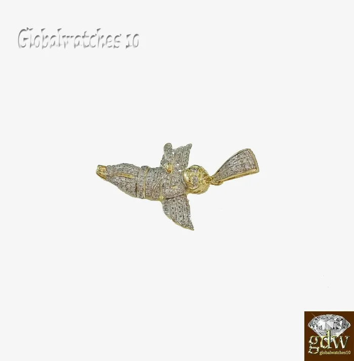 Charm Necklaces Globalwatches10 Real 10k Gold Diamond Mens Praying Angel Charm Pendant real genuine Diamonds
