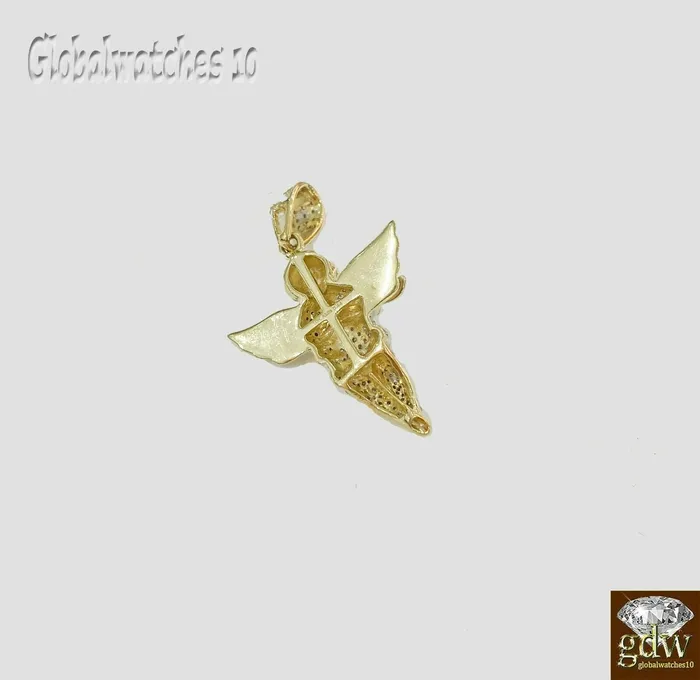Charm Necklaces Globalwatches10 Real 10k Gold Diamond Mens Praying Angel Charm Pendant real genuine Diamonds