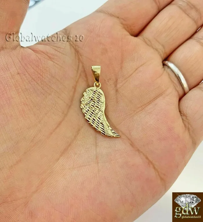 Charm Necklaces Gold and Diamond 10k Gold Wing Charm Pendant with Miami Cuban Chain 22 24 26 28 Real