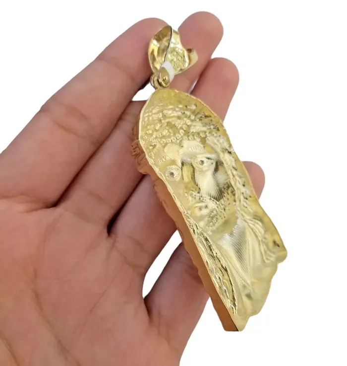 Charm Necklaces Gold and Diamond 10K Yellow Gold Jesus Head Pendent Charm 4 Inch Long For Mens Chain Real 10kt