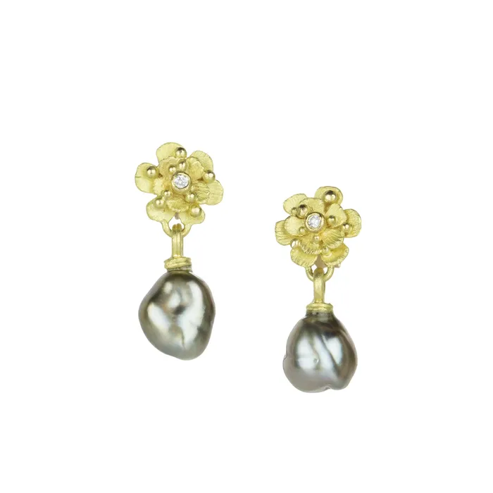 Earrings Floral Gray Keshi Pearl Earrings Lene Vibe