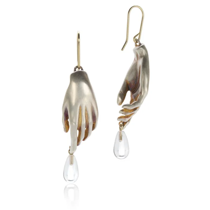 Earrings Gabriella Kiss Silver Hand Drop Earrings with Clear Drops