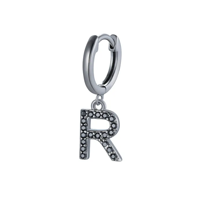 Earrings Spirito Rosa Magna R Letter Single Earring Black CZ Black Rhodium Plated 925 Silver Earrings Spirito Rosa Magna R Letter Single Earring Black CZ Black Rhodium Plated 925 Silver