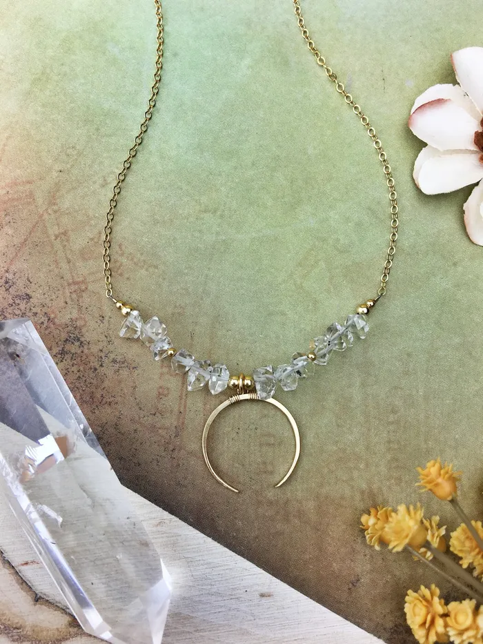 Enclave Gems Co Berzerker Necklace Herkimer Diamond 14k Gold Fill Crescent Chain Necklaces Enclave Gems Co Berzerker Necklace Herkimer Diamond 14k Gold Fill Crescent Chain Necklaces