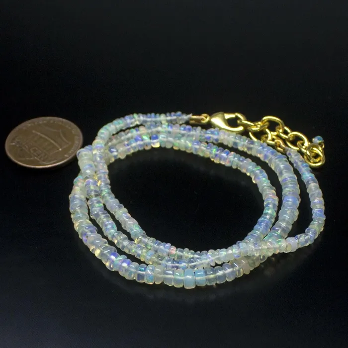 Ethiopian Opal Smooth Rondelle Beads Gold Vermeil Necklace 18 2mm 4mm Beads Supplies USA Necklaces