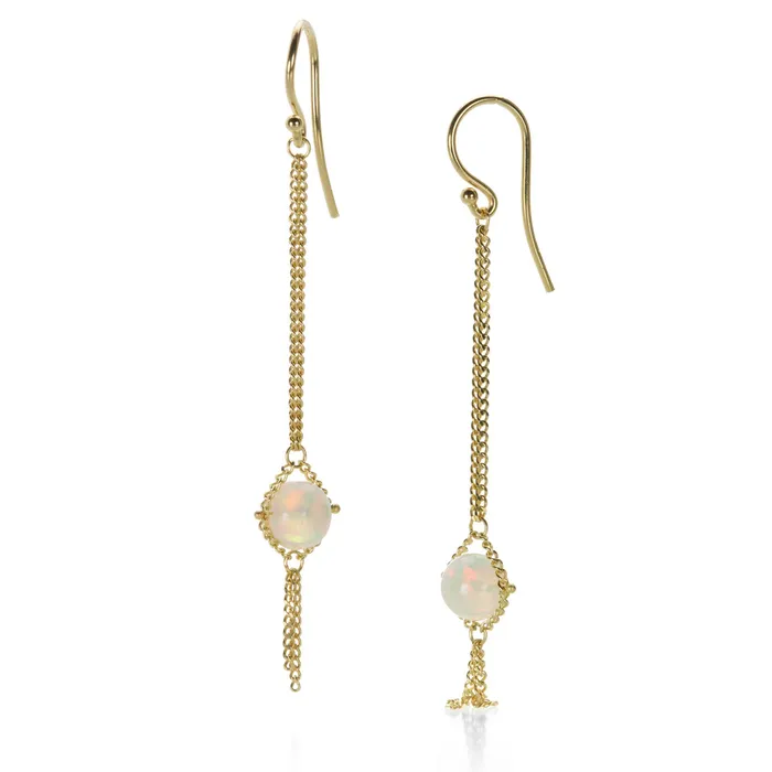 Ethiopian Opal Textile Drop Earrings Amali Earrings