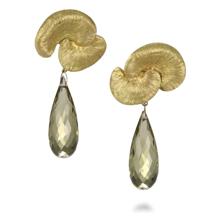 Gabriella Kiss Earrings Mushroom Earrings with Olive Quartz Drops