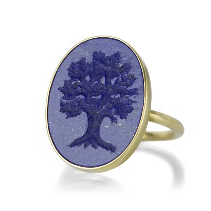 Gabriella Kiss Rings Lapis Ring with Tree Intaglio
