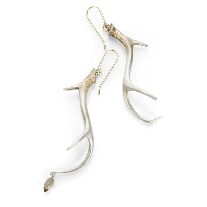 Gabriella Kiss Small Antler Earrings with Smoky Topaz Drop Earrings