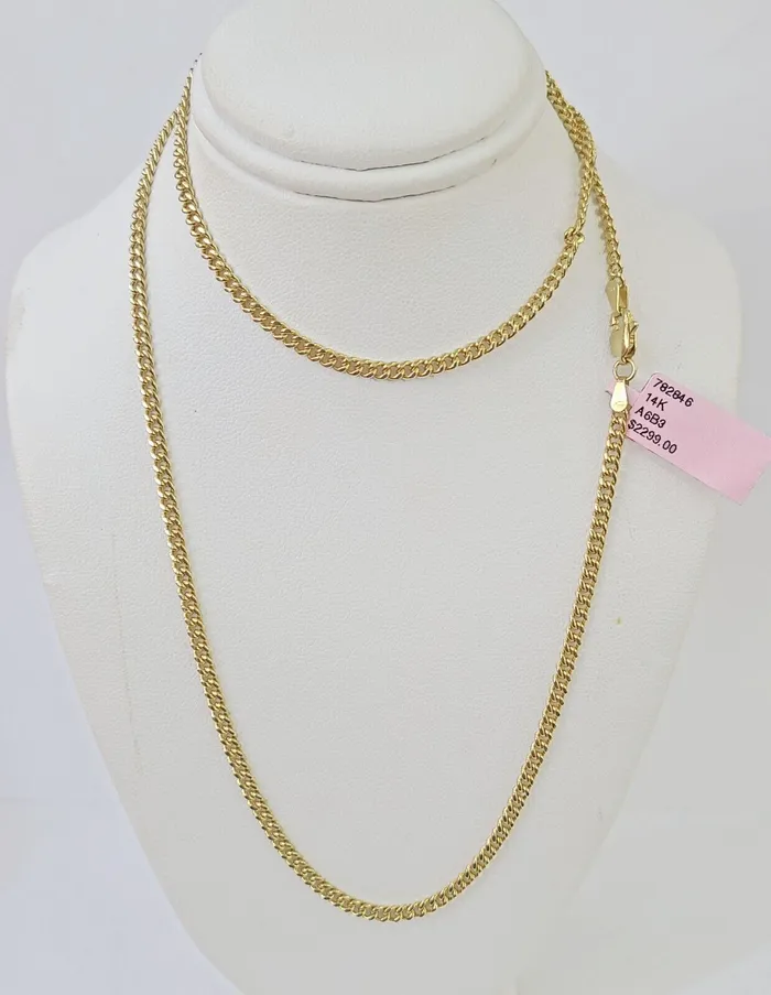 Globalwatches10 14k Yellow Gold Miami Cuban Link Chain Necklace 3mm 1826 Inches Real Necklaces Globalwatches10 14k Yellow Gold Miami Cuban Link Chain Necklace 3mm 1826 Inches Real Necklaces