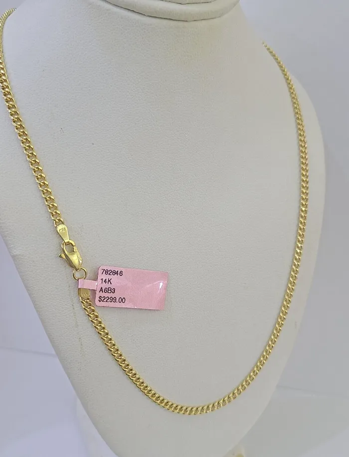 Globalwatches10 14k Yellow Gold Miami Cuban Link Chain Necklace 3mm 1826 Inches Real Necklaces
