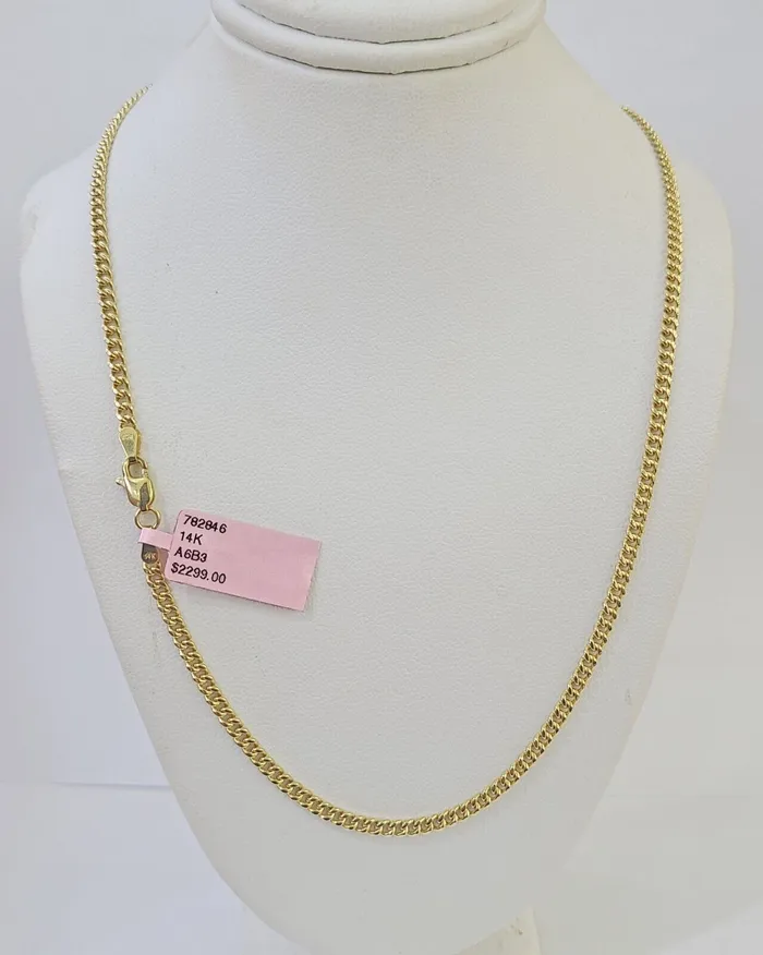 Globalwatches10 14k Yellow Gold Miami Cuban Link Chain Necklace 3mm 1826 Inches Real Necklaces