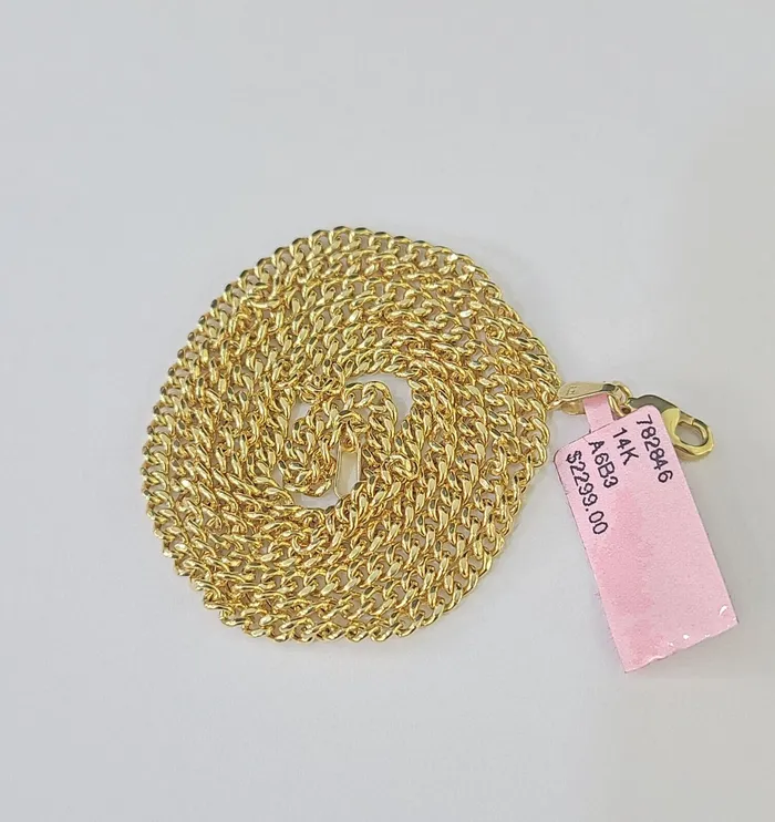 Globalwatches10 14k Yellow Gold Miami Cuban Link Chain Necklace 3mm 1826 Inches Real Necklaces