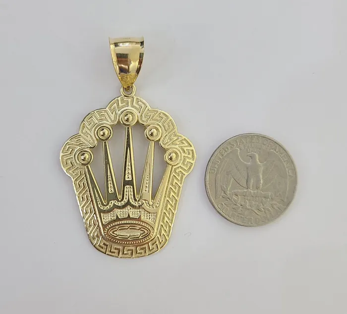 Globalwatches10 Charm Necklaces 10K Yellow Gold Crown Pendent Charm 6mm Rope Chain 22