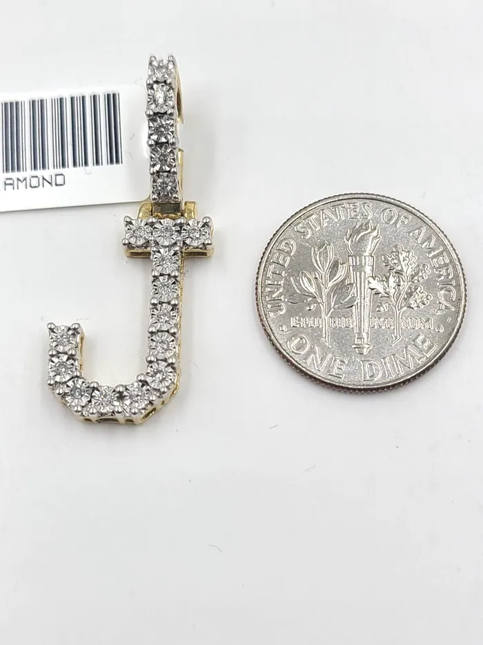 Globalwatches10 Charm Necklaces Real 10k Gold Diamond Letter J Initial Alphabet CharmPendant 125